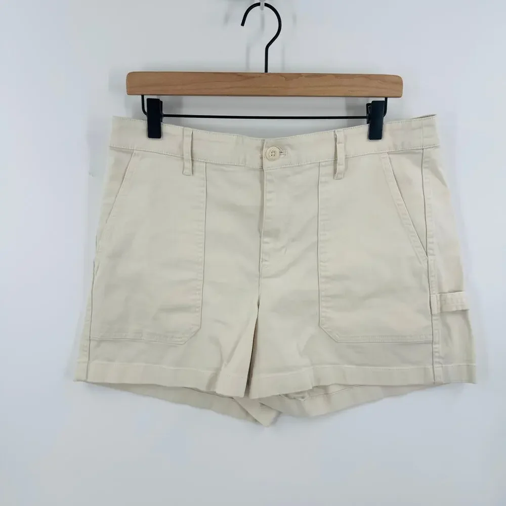 J. Crew Foundry Chino‎ Utility Shorts Cream Cotton Stretch Flat Front Size 12